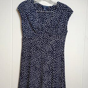 Chaps Womens Small Fit and Flare Empire Waist Navy White Polka Dot Dress NEW